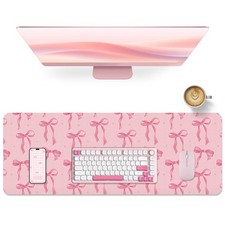 Pink Desk Mat, Bow Pad Keyboard Mat Pink Desk 31.5 x 11.8 picture