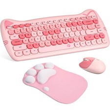 Cute Cat Wireless Keyboard and Mouse Combo with Cat Paw Mouse Pad 84Key picture