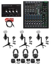 3-Person Podcast Podcasting Recording Kit w/Mackie ProFX10 v3 Mixer+Desk Stands picture