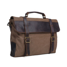 Handmade Waxed Canvas with Leather Briefcase Messenger Bag - Coffee picture