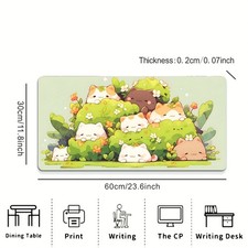 Extra-large Gaming Mouse Pad Featuring a Cat Pattern Design, Rubber Base, Rect picture