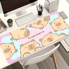 XXL Extra Large Cute Capybara Gaming Mouse Pad & Desk Mat - Light Pink Cartoon picture