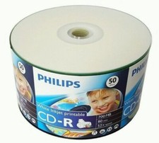 50 PHILIPS Blank 52X CD-R CDR 700MB White Inkjet Hub Printable Media Disc picture