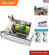 Clear Acrylic Monitor Stand with Cat-Resistant Keyboard Cover - Ergonomic Design picture