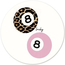 Pink Leopard Lucky 8 Ball Round Mouse Pad Coquette NonSlip 8.7x8.7 Inch picture