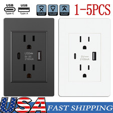 Dual Wall Outlet with USB Ports Charger AC Power Receptacle Plate Panel 15A 120V picture