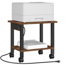 2Tier Rolling Printer Stand Cart Power Outlets USB Ports Under Desk Office Brown picture