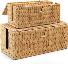 Posprica Cable Management Box with Lid, 2Pack Handwoven Real Water Hyacinth Cord picture