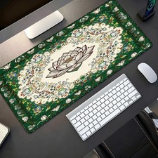 Gaming Desk Mat, Persian Rug for Lotus Flower Desk Mat, Green Ornate Carpet Bo picture