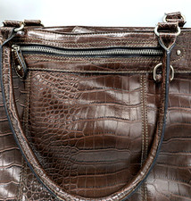 Ladies Briefcase Tote Brown Pebbled Faux Croc Double Handles Laptop Compatible picture