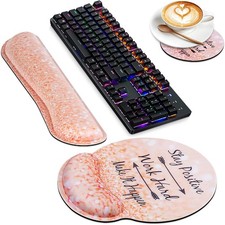 Ergonomic Mouse Pad Keyboard Wrist Rest Set 3pc Champagne Memory Foam Desk Mat picture