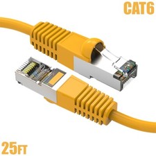 25FT Cat6 LAN Network Ethernet Router SSTP Shielded Patch Cable 26AWG Yelllow picture