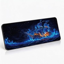 Large Gaming Mouse Pad, Blue Pirate Ship Theme, Extended Desk Mat, Non-Slip R... picture