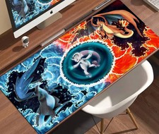 Charizard and Mewtwo Fire Blue Energy Trio Pokemon Gaming Desk Mat Mouse Pad picture