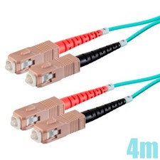 4M SC to SC UL Duplex 50/125 MultiMode OM4 Fiber Optic Optical Cable OFNR Aqua picture