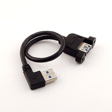 10x 90 Degree Right Angle USB 3.0 Male to Female w/ Screw Panel Mount Cable 25cm picture