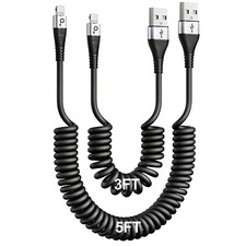 Charger Cable for Car (3FT/5FT), 2Pack Coiled Lightning Cable picture