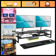 Dual Monitor Stand Riser with Mouse Pad - Adjustable Height, Black, Ergonomic De picture