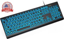 K11PRO Large Print Backlit Keyboard, 3X Larger Font Wired USB Lighted Computer K picture