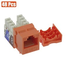 48Pcs Cat6 RJ45 Network LAN Ethernet Keystone Jack 110 Punch Down Snap-In Orange picture