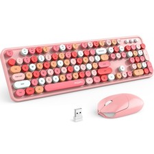 MOFII Wireless Keyboard and Mouse Combo, Pink Wireless Keyboard, 2.4GHz Retro Fu picture
