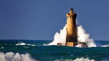 Landscape far view sky water waves lighthouse clear Custom Gaming Mat Desk picture