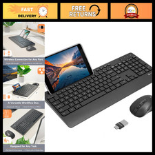 Wireless USB-C Keyboard & Mouse Combo - Dual Port USB A/C, 113 Keys, Phone Stand picture