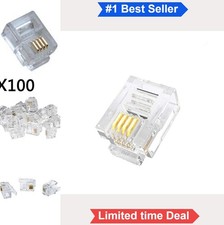 RJ11 6P4C Telephone Modular Plug 100 Pack Gold Plated Male Connector for picture