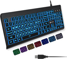 Teclado Computadora de Letra Grande Retroiluminado USB 7 Colores LED Para PC picture
