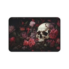 Skull and Dark Roses Desk Mat | Floral Gothic Mousepad picture