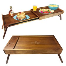 Breakfast Bed Table Tray for Two - One Piece, Dual Use Couple Bed Tray with C... picture