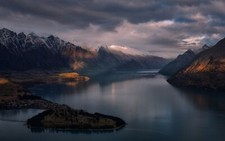 Landscape nature sun rays mountains clouds lake snowy Custom Gaming Mat Desk picture