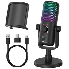 JOUNIVO Gaming USB Microphone for PC with Pop Filter Volume Control Black picture