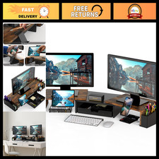 Dual Monitor Stand Riser with Drawer, Rustic Brown, Adjustable Height, Space-Sav picture