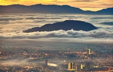 Landscape mist cityscape mountains lights building Custom Gaming Mat Desk picture