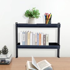 Desktop or Under-Desk Shelf Clamp-on 2-Tier Shelving W/ Adjustable Storage Tray picture