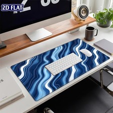 1pc 2D Flat XXL Ocean Blue Wavy Lines Mouse Pad, HD Digital Printing, Non-Slip picture