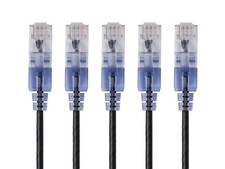SlimRun Cat6A Ethernet Patch Cable Network RJ45 Stranded UTP 30AWG 3ft Black 5pk picture
