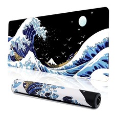 ® Gaming Mouse Pad for Desk,Large Wave Mousepad Laptop,Black Japanese Anime M... picture
