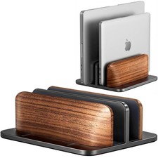 Vertical Laptop Stand, Walnut Dual Laptop Holder, Black picture