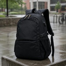Black Backpack Front Pocket Rectangular Backpack Padded Panels picture