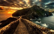 Landscape nature sunset path sea clouds rocks walkway Custom Gaming Mat Desk picture