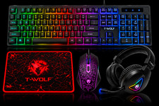T-WOLF TF400 RGB Gaming Keyboard Mouse Headset Mic Mouse Pad 4-in-1 PC Kit picture