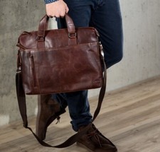 Baccini Brand Genuine Italian Leather Crossbody Laptop Bag, Cognac  picture