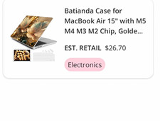 Batianda MacBook Air 15 in Hard Shell Case Clear/Gold Floral Dustproof picture