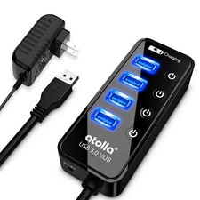 Atolla 4-Port USB 3.0 Hub with 4 Data Ports, 1 Smart Charging Port, Individual O picture