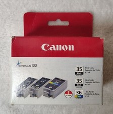 Genuine Canon PGI-35 Black CLI-36 Color Ink Tank 3-Pack PIXMA iP100 NIB Sealed picture