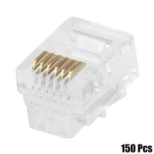 150 Pcs RJ12 6P6C Modular Plug Telephone Cable Head Crimp On Round Solid Wire picture