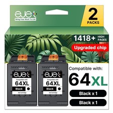 ejet 64XL Black Ink Cartridge 2 Pack for HP Printers picture