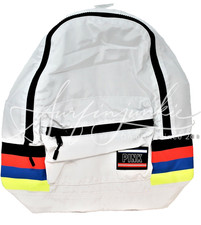 Victoria Secret PINK Basic Nylon Backpack Laptop Book Bag White Neon Stripes New picture